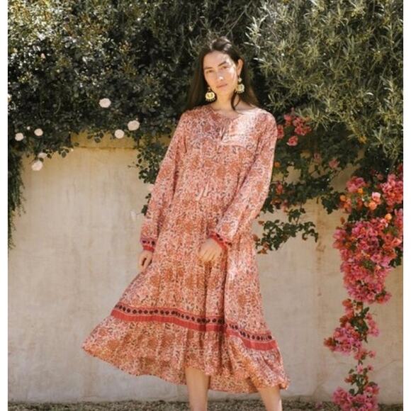 Natalie Martin Elisha Midi Dress Pink Dahlia Boho Maxi Long Extra Small XS - Picture 1 of 9